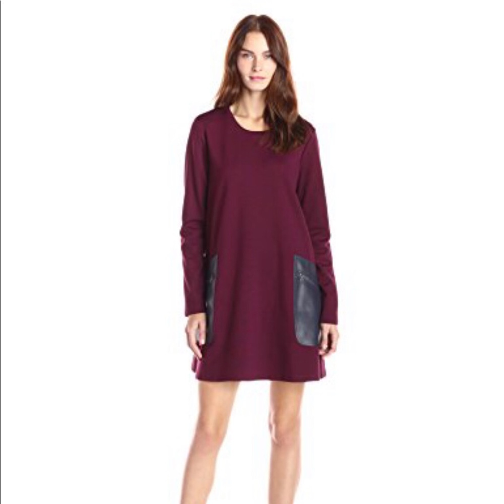 BCBGMAXAZRIA Farah Long Sleeve Dress w Leather